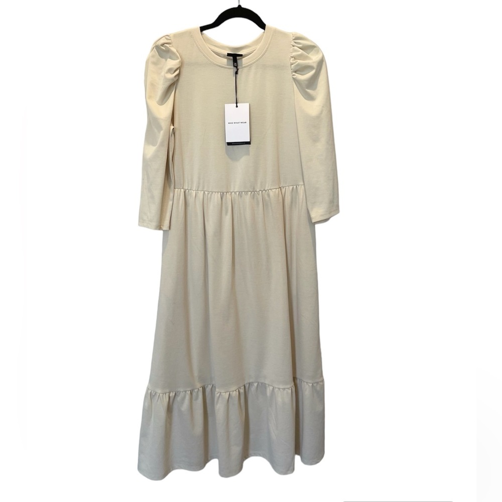 WHO WHAT WEAR Dress Midi A Line 3/4 Sleeve Color Cream Size-M